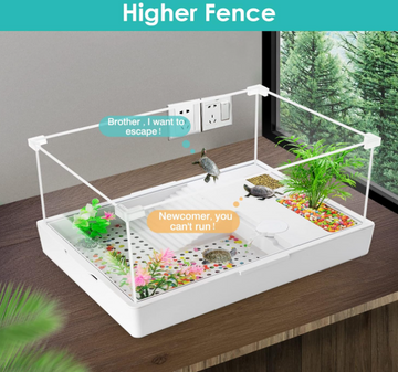 Turtle Aquarium With Light, Water Pump, and Platform - Reptile Habitat Tank With Plants for Pet Terrapin Lake (15.7''x11.8''x10'')